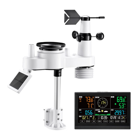 Darrahopens Electronics > Battery Chargers & Power > Batteries VEVOR 7-in-1 Wireless Weather Station, 190.5 mm VA Display, Solar Powered Outdoor Sensor, Rain Gauge, Indoor Outdoor for Weather Forecast, Temperature, Humidity, Wind Speed and Direction (No WiFi)