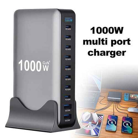 Darrahopens Electronics > Battery Chargers & Power > Power Banks & Chargers 1000W GaN Fast Charging Station 10Ports USB&Type-C for iPhone, Laptops, MacBook