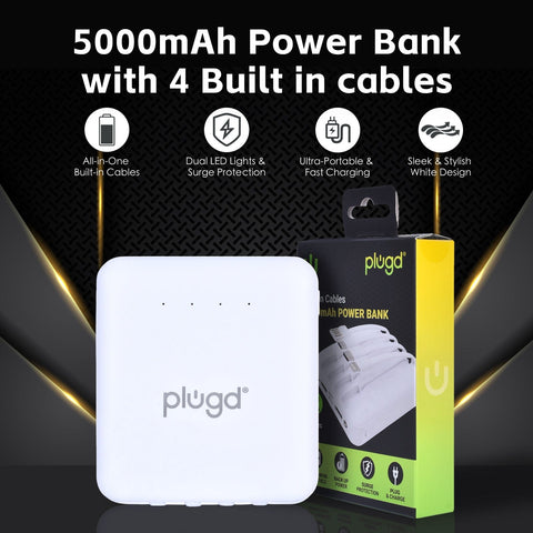Darrahopens Electronics > Battery Chargers & Power > Power Banks & Chargers 5000mAh Fast Charge Power Bank with 4 Built-in Cables and LED Lights