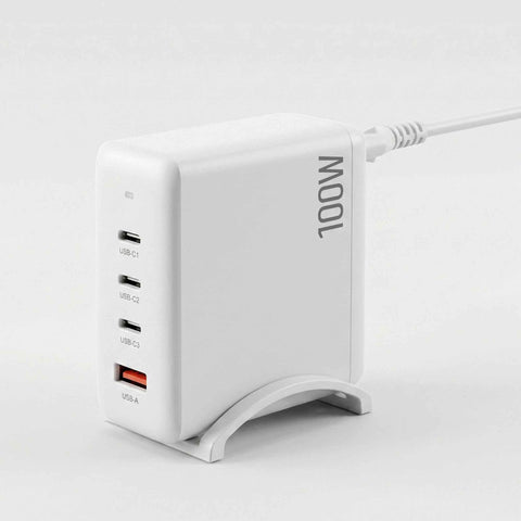 Darrahopens Electronics > Battery Chargers & Power > Power Banks & Chargers Devanti USB C Charger 100W Fast Charger 4 Port GaN Desktop Station White
