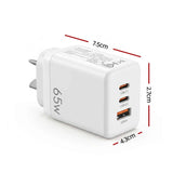 Darrahopens Electronics > Battery Chargers & Power > Power Banks & Chargers Devanti USB C Charger 65W Fast Charger 3 Port PD Wall Adapter White