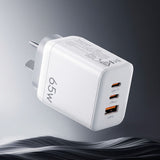 Darrahopens Electronics > Battery Chargers & Power > Power Banks & Chargers Devanti USB C Charger 65W Fast Charger 3 Port PD Wall Adapter White