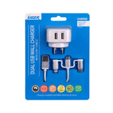 Darrahopens Electronics > Battery Chargers & Power > Power Banks & Chargers Laser Dual USB AC Charger 2.4A with 3-in-1 Cable White