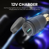 Darrahopens Electronics > Battery Chargers & Power > Power Banks & Chargers Motorcycle Fast Charger with USB Type-C Port 12V/24V QC3.0 Power Waterproof Black