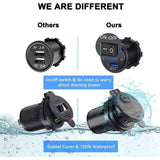 Darrahopens Electronics > Battery Chargers & Power > Power Banks & Chargers QC 3.0 Car USB Socket 12V 24V Waterproof Charger with Switch and LED Voltmeter