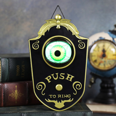 Darrahopens Electronics > Business & Home Security > Intercoms & Doorbells 2-Piece Black Halloween Animated Eyeball Doorbell - Spooky Light-Up Prop with Scary Sounds for Party & Door Decoration
