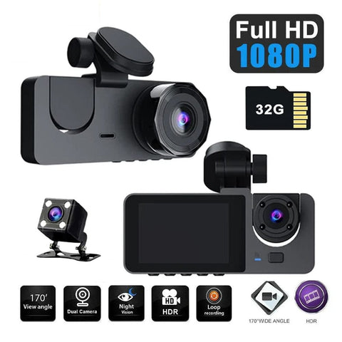 Darrahopens Electronics > Business & Home Security > Security Cameras & Accessories 3 Channel Car DVR HD 1080P Vehicle Dash Cam Three Way Camera DVRs Recorder with 32 GB Card