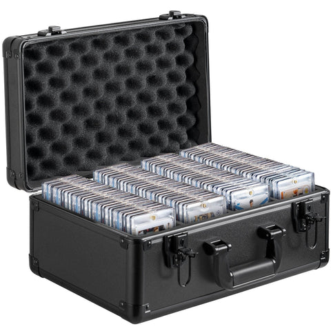 Darrahopens Electronics > Computer Accessories > Cable Management VEVOR Graded Card Storage Box, 4 Slots, Graded Sports Cards Holder Carrying Case with Key Lock Foam Dividers, for 108 PSA Graded Cards 76 BGS Cards 84 SGC Cards 388 Top Loaders or 999+ Loose Cards