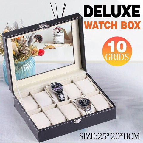 Darrahopens Electronics > Computer Accessories > Cases & Skins Leather Watch Jewelry Display Storage Holder Case 10 Grids Box Organizer