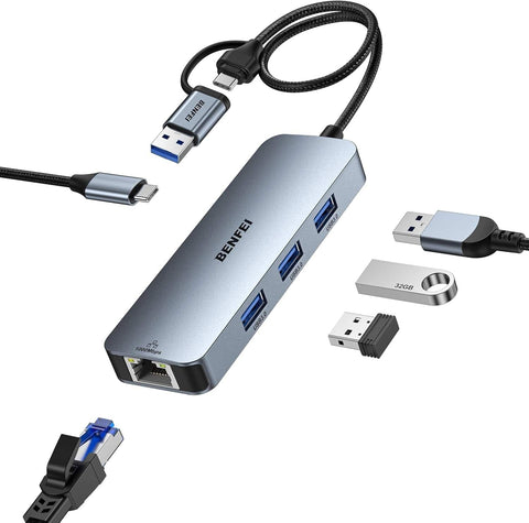 Darrahopens Electronics > Computer Accessories > Computer Cables & Adapters BENFEI 000386GY USB-C + USB 3.0 to Gigabit RJ45 + 3 Port USB 3.0 Hub Compatible with Mac