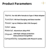 Darrahopens Electronics > Computer Accessories > Computer Cables & Adapters Lightning to USB-C Adapter Compatible with iPhone 15, USB Type-C Converter, White
