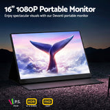 Darrahopens Electronics > Computer Accessories > Computer Monitors & Accessories Devanti Portable Monitor Laptop Extender USB C Travel Display 16 Inch Black