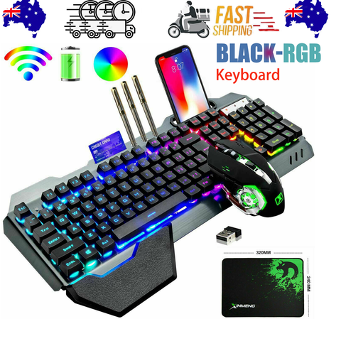 Darrahopens Electronics > Computer Accessories > Keyboards & Accessories 104 Keys Wireless Gaming Keyboard Mouse Set+Mouse Pad, RGB LED Backlit PC/Laptop Black-RGB