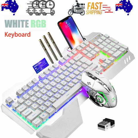 Darrahopens Electronics > Computer Accessories > Keyboards & Accessories 104 Keys Wireless Gaming Keyboard Mouse Set+Mouse Pad, RGB LED Backlit PC/Laptop White-RGB