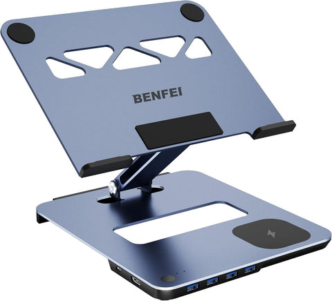 Darrahopens Electronics > Computer Accessories > Laptop Stands BENFEI 000366GY Laptop Stand with USB C Hub, Multi Function With USB and KVM Switch and 15W Wireless Charger