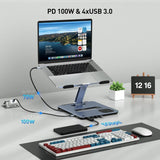 Darrahopens Electronics > Computer Accessories > Laptop Stands BENFEI 000366GY Laptop Stand with USB C Hub, Multi Function With USB and KVM Switch and 15W Wireless Charger