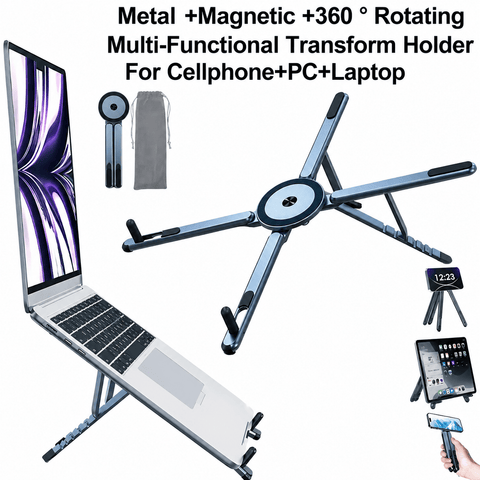 Darrahopens Electronics > Computer Accessories > Laptop Stands Grayish blue Foldable Magnetic Phone & Tablet Stand Aluminium Alloy Laptop Holder Adjustable Desktop Stand for Mobile Phone, Tablet and Notebook