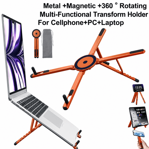 Darrahopens Electronics > Computer Accessories > Laptop Stands Orange Foldable Magnetic Phone & Tablet Stand Aluminium Alloy Laptop Holder Adjustable Desktop Stand for Mobile Phone, Tablet and Notebook