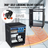 Darrahopens Electronics > Computer Accessories > Laptop Stands VEVOR 12U AV Rack Stand, 136.08kg Capacity, Network Stereo Recording Studio Rack with Lockable Caster Wheels Round & Square Holes, Special Vent for 482.6 mm Audio Video Musical & IT Equipment Mounting