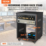 Darrahopens Electronics > Computer Accessories > Laptop Stands VEVOR 12U AV Rack Stand, 136.08kg Capacity, Network Stereo Recording Studio Rack with Lockable Caster Wheels Round & Square Holes, Special Vent for 482.6 mm Audio Video Musical & IT Equipment Mounting