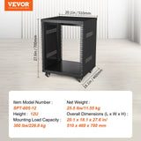 Darrahopens Electronics > Computer Accessories > Laptop Stands VEVOR 12U AV Rack Stand, 136.08kg Capacity, Network Stereo Recording Studio Rack with Lockable Caster Wheels Round & Square Holes, Special Vent for 482.6 mm Audio Video Musical & IT Equipment Mounting