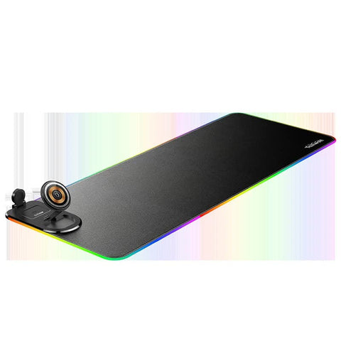 Darrahopens Electronics > Computer Accessories > Mouse & Accessories Wireless Charging Mouse Pad 15W RGB Gaming Mousepad Waterproof Desk Mat with Phone Holder 35.4''x11.8'' Extra Large Desk Pad Non-Slip Base Computer Keyboard Mat for PC Laptop, Black