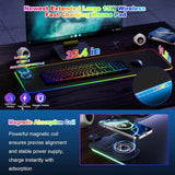 Darrahopens Electronics > Computer Accessories > Mouse & Accessories Wireless Charging Mouse Pad 15W RGB Gaming Mousepad Waterproof Desk Mat with Phone Holder 35.4''x11.8'' Extra Large Desk Pad Non-Slip Base Computer Keyboard Mat for PC Laptop, Blue