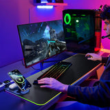 Darrahopens Electronics > Computer Accessories > Mouse & Accessories Wireless Charging Mouse Pad 15W RGB Gaming Mousepad Waterproof Desk Mat with Phone Holder 35.4''x11.8'' Extra Large Desk Pad Non-Slip Base Computer Keyboard Mat for PC Laptop, White