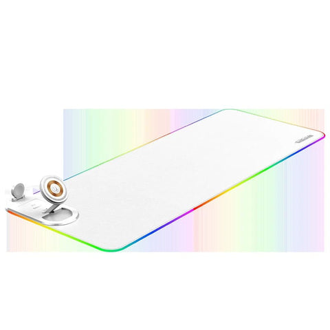 Darrahopens Electronics > Computer Accessories > Mouse & Accessories Wireless Charging Mouse Pad 15W RGB Gaming Mousepad Waterproof Desk Mat with Phone Holder 35.4''x11.8'' Extra Large Desk Pad Non-Slip Base Computer Keyboard Mat for PC Laptop, White