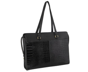 Darrahopens Electronics > Computer Accessories Pierre Cardin Unisex Croc-Embossed Leather Business Computer Bag - Black
