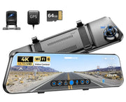 Darrahopens Electronics > Computer Accessories > Webcams 12" Black Rear View Mirror Dash Cam with 4K Front and 1080P Rear, GPS, WiFi6