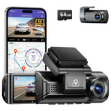 Darrahopens Electronics > Computer Accessories > Webcams 3.19" Black IPS Dual Dash Cam with 4K+1080P, 5G WiFi, GPS, Night Vision & Free 64GB Card