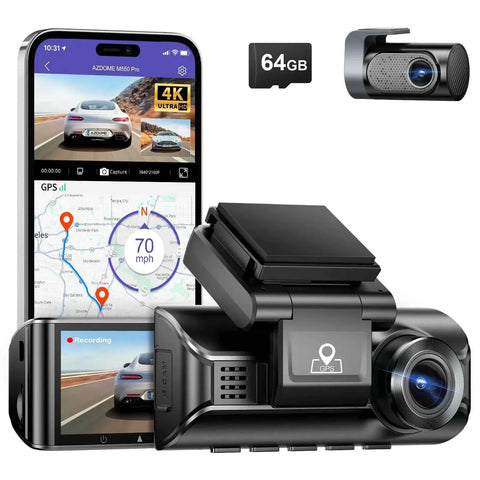 Darrahopens Electronics > Computer Accessories > Webcams 3.19" Black IPS Dual Dash Cam with 4K+1080P, 5G WiFi, GPS, Night Vision & Free 64GB Card