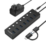 Darrahopens Electronics > Computers & Tablets > Desktops & Accessories Simplecom CH375C USB-A and USB-C to 7-Port USB 3.0 Hub 5Gbps Individual Switches and Power Adapter