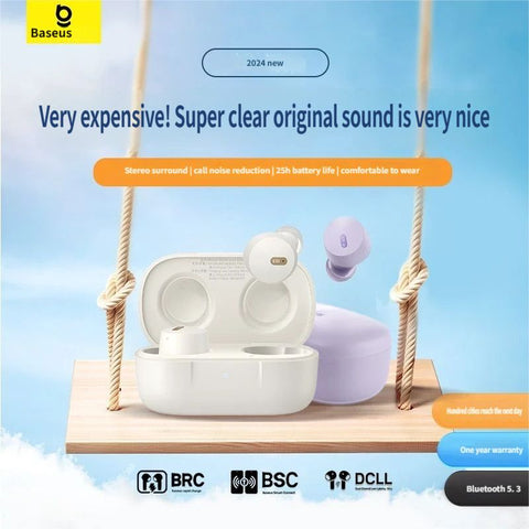 Darrahopens Electronics > Headphones and Earphones > Wireless Headphones & Earbuds Baseus E18 Bluetooth headset-White