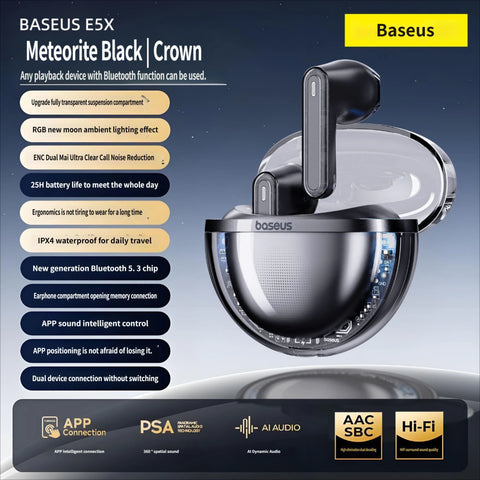 Darrahopens Electronics > Headphones and Earphones > Wireless Headphones & Earbuds Baseus E5x Bluetooth headset-Black