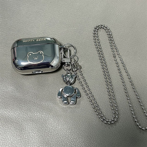 Darrahopens Electronics > Headphones and Earphones > Wireless Headphones & Earbuds Laser Engraved HAPPY Bear + Matching Keychain + Necklace AirPods pro