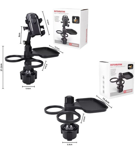 Darrahopens Electronics > Mobile Accessories > Car Mounts 2-Pack (2-in-1 Standard Version & 3-in-1 Pro Phone Mount Version) Car Rotating Dinner Tray & Double Cup Holder with Secure Phone Mount - Car Cup Slot Swivel Expander and Snacks & Drinks Organizer
