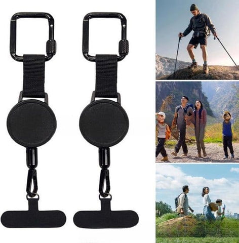 Darrahopens Electronics > Mobile Accessories > Car Mounts Extendable anti-theft phone buckle - 2-piece - Phone cord with carabiner - Suitable for travel and hiking - Phone accessories - Black