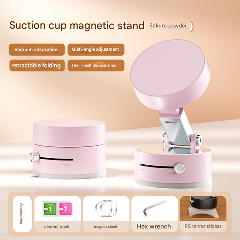 Darrahopens Electronics > Mobile Accessories > Car Mounts Pink Multi-Functional Vacuum Suction Cup Stand - Foldable, Extendable Kitchen Lazy Person's Dual-Sided Magnetic Phone Holder