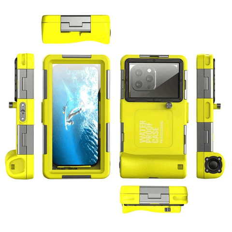 Darrahopens Electronics > Mobile Accessories > Phone Cases & Screen Protectors 15m Waterproof Phone Case for Diving & Surfing - 1 Hour Underwater Shooting, Dual Seal, Zinc Alloy Buckle, Fits iPhone Samsung Xiaomi up to 6.9 Inch(yellow+black)
