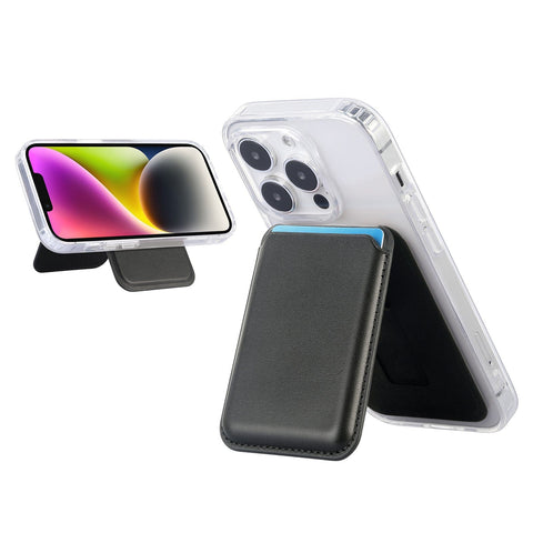 Darrahopens Electronics > Mobile Accessories > Phone Cases & Screen Protectors Black Slim Magnetic Card Holder Wallet with Adjustable Kickstand - MagSafe Compatible