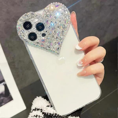 Darrahopens Electronics > Mobile Accessories > Phone Cases & Screen Protectors Compatible iPhone 15 Pro Max Case for Women and Girls, Luxury Bling Rhinestone 3D Diamond Love Case, Cute Pink Glitter, Sparkly Protective Case