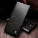 Darrahopens Electronics > Mobile Accessories > Phone Cases & Screen Protectors Compatible with Samsung Galaxy S24 Ultra Mobile Case Wallet Case Flip Stand Phone Protection Genuine Leather Black