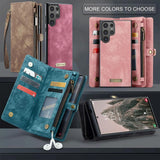 Darrahopens Electronics > Mobile Accessories > Phone Cases & Screen Protectors Detachable 2-in-1 Wallet Case for iPhone16, Samsung with Card Holder, Retro Premium Flip Leather Case Magnetic Zipper Pocket Mobile Phone Case Dark Pink iPhone16 Plus