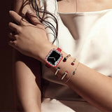 Darrahopens Electronics > Mobile Accessories > Phone Cases & Screen Protectors Diamond Glass Bling Bumper Case with Screen Protector Compatible with Apple Watch Series 9 8 7 6 SE 3 45mm 44mm 42mm 41mm 40mm 38mm Red