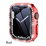 Darrahopens Electronics > Mobile Accessories > Phone Cases & Screen Protectors Diamond Glass Bling Bumper Case with Screen Protector Compatible with Apple Watch Series 9 8 7 6 SE 3 45mm 44mm 42mm 41mm 40mm 38mm Red