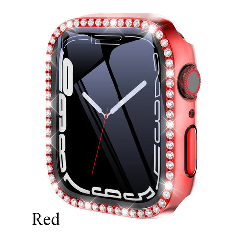 Darrahopens Electronics > Mobile Accessories > Phone Cases & Screen Protectors Diamond Glass Bling Bumper Case with Screen Protector Compatible with Apple Watch Series 9 8 7 6 SE 3 45mm 44mm 42mm 41mm 40mm 38mm Red