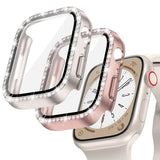 Darrahopens Electronics > Mobile Accessories > Phone Cases & Screen Protectors Diamond Glass Bling Bumper Case with Screen Protector Compatible with Apple Watch Series 9 8 7 6 SE 3 45mm 44mm 42mm 41mm 40mm 38mm Red