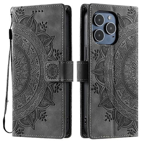 Darrahopens Electronics > Mobile Accessories > Phone Cases & Screen Protectors For iPhone 14 Pro Case Embossed Totem Skin Feel Wallet Leather Phone Case_yux